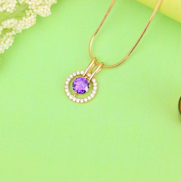 "Radiant Purple Halo Pendant in Gold Plated Brass with Crystal Ring, XPPT1711 - Picture 13 of 13